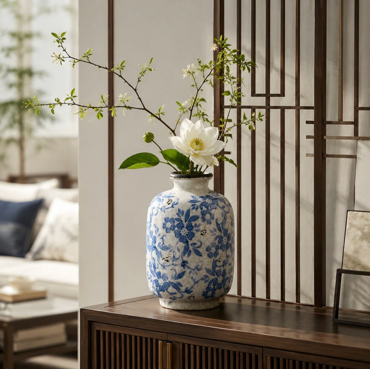 Rustic Blue & White Ceramic Vase