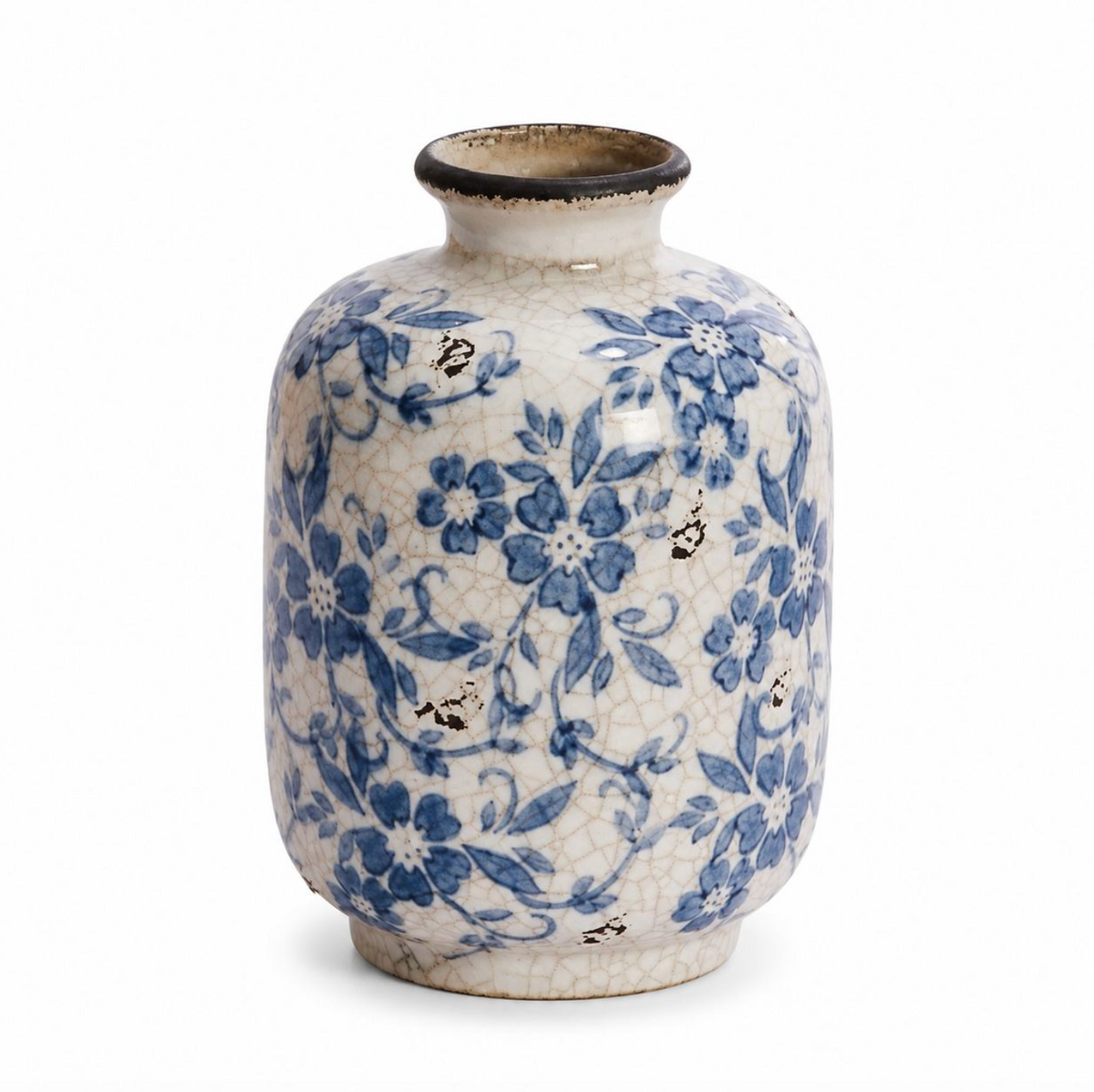 Rustic Blue & White Ceramic Vase