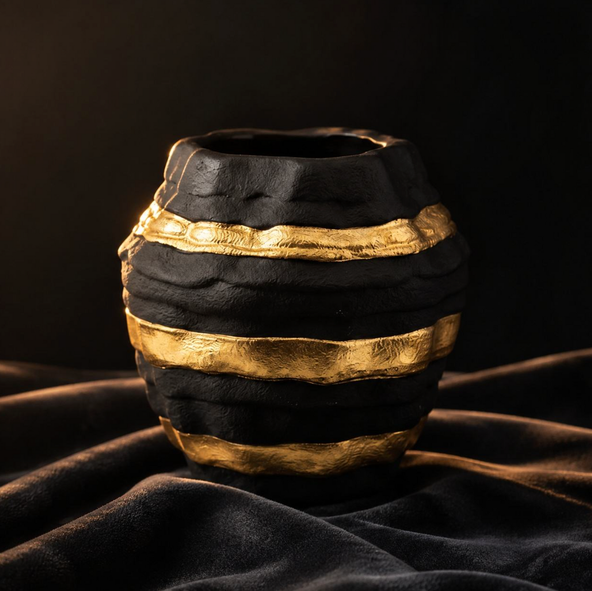 Art Deco Black & Gold Round Vase