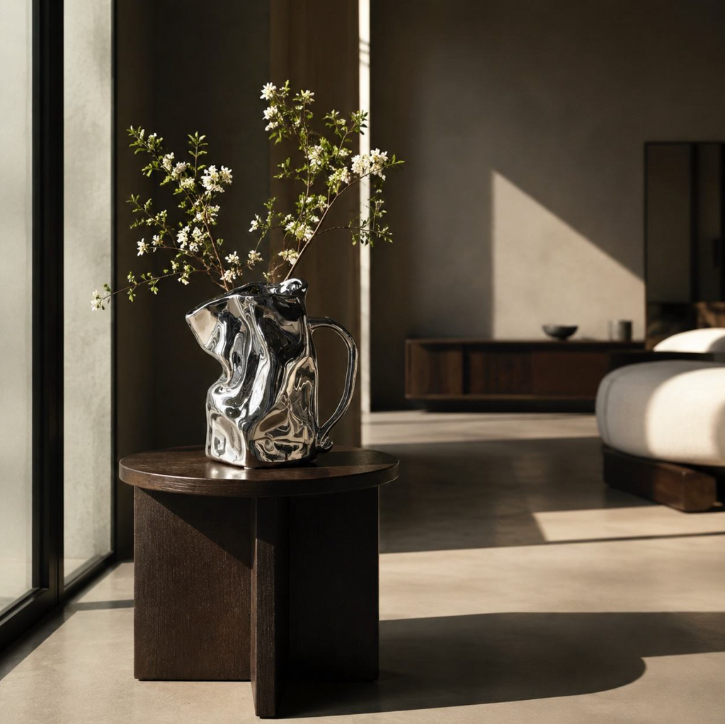 Silver Electroplated Ceramic Pitcher Vase