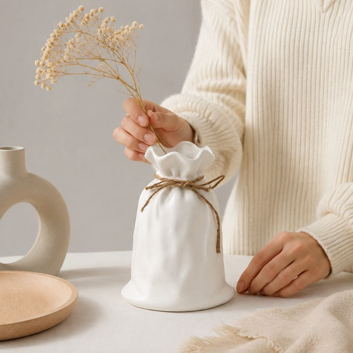White Ceramic Sack-Shaped Vase