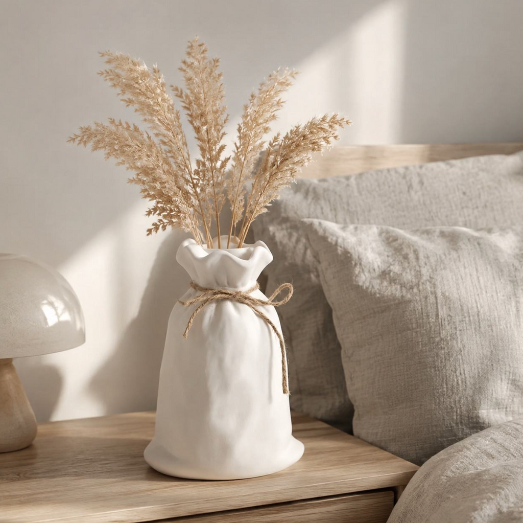 White Ceramic Sack-Shaped Vase