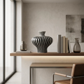 Black & White Striped Ceramic Vase