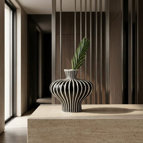 Black & White Striped Ceramic Vase