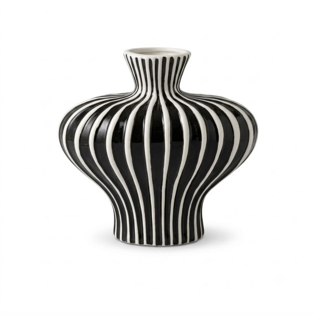 Black & White Striped Ceramic Vase