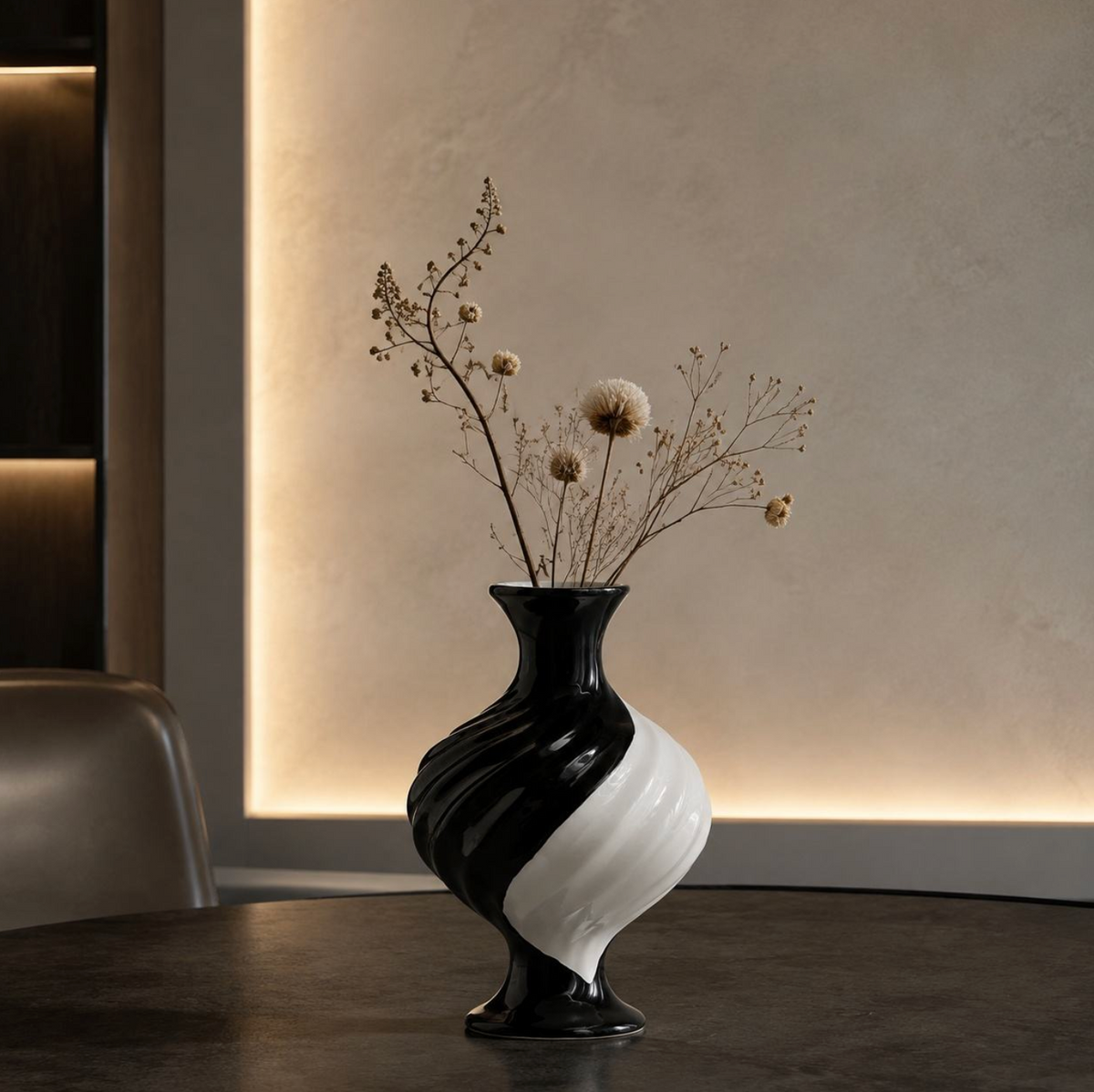 Modern Black & White Spiral Ceramic Vase