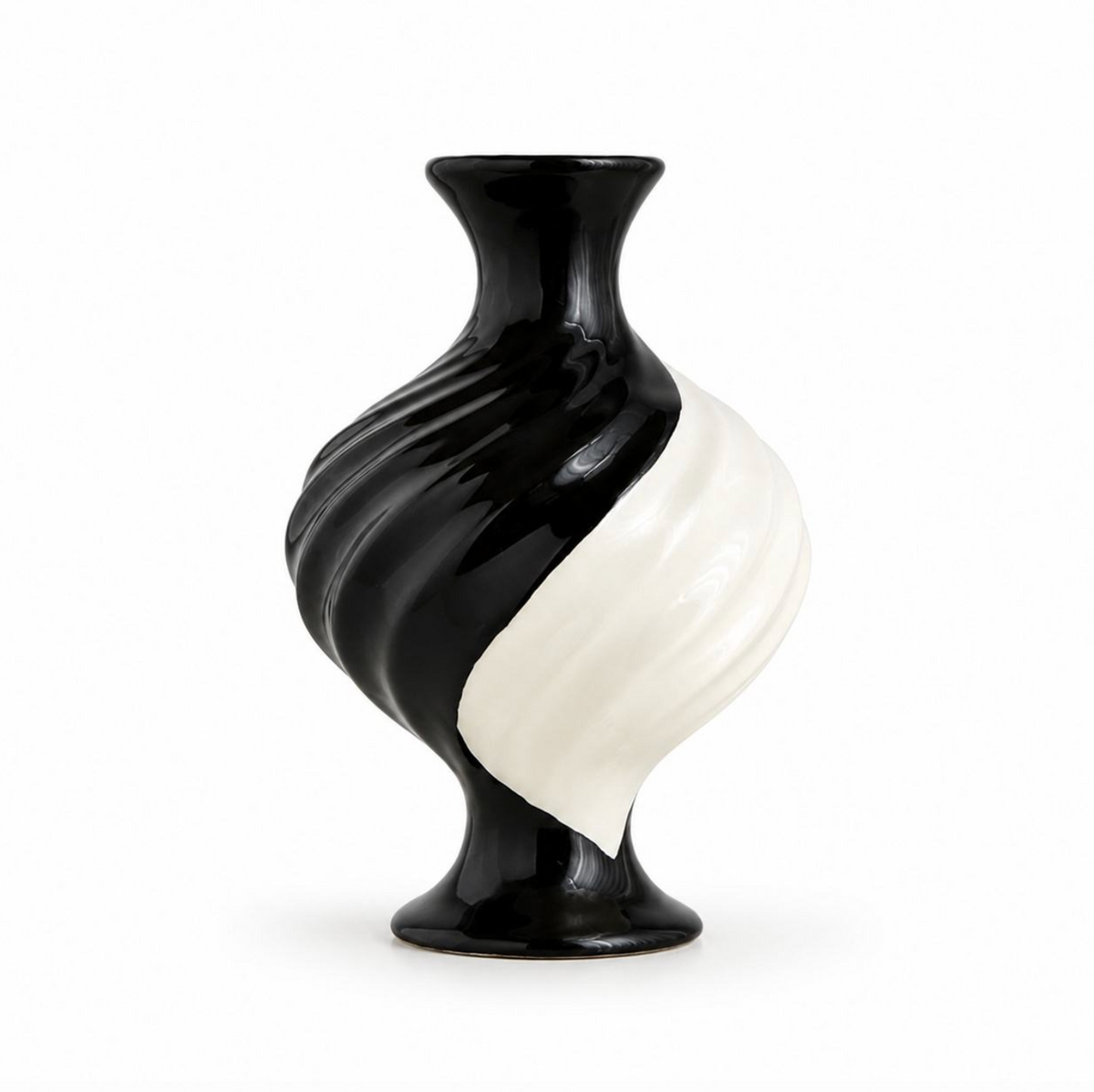 Modern Black & White Spiral Ceramic Vase