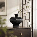 Matte Black Ribbed Ceramic Vase