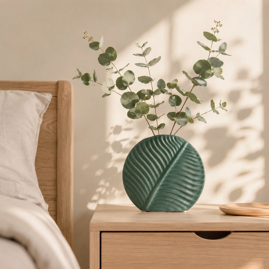 Modern Dark Green Ceramic Leaf Vase