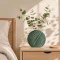 Modern Dark Green Ceramic Leaf Vase