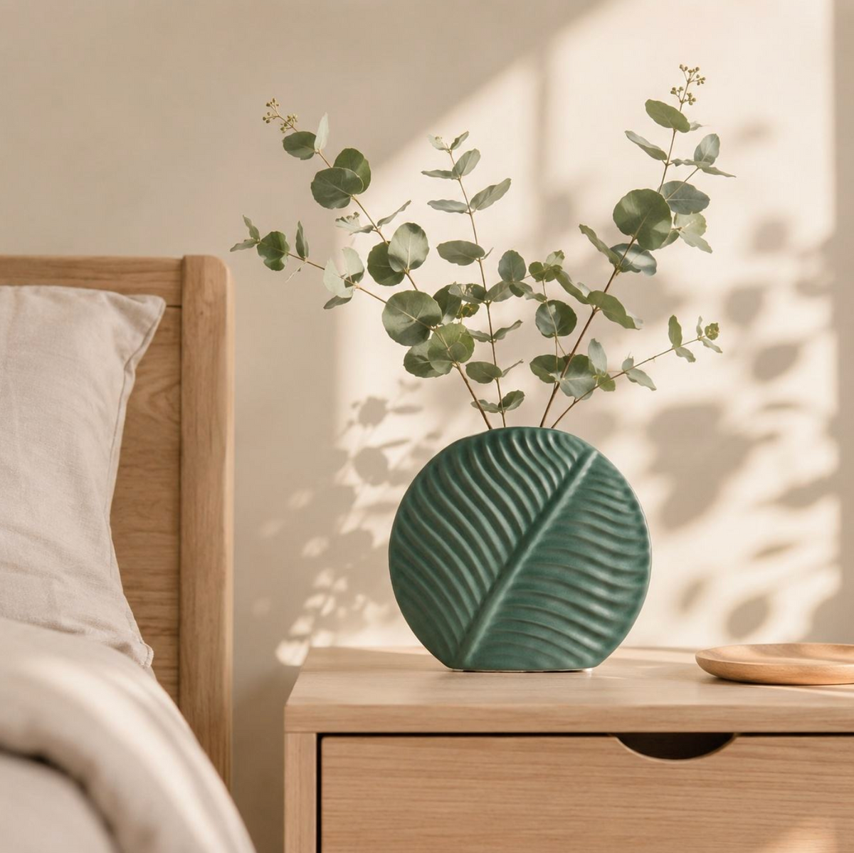 Modern Dark Green Ceramic Leaf Vase