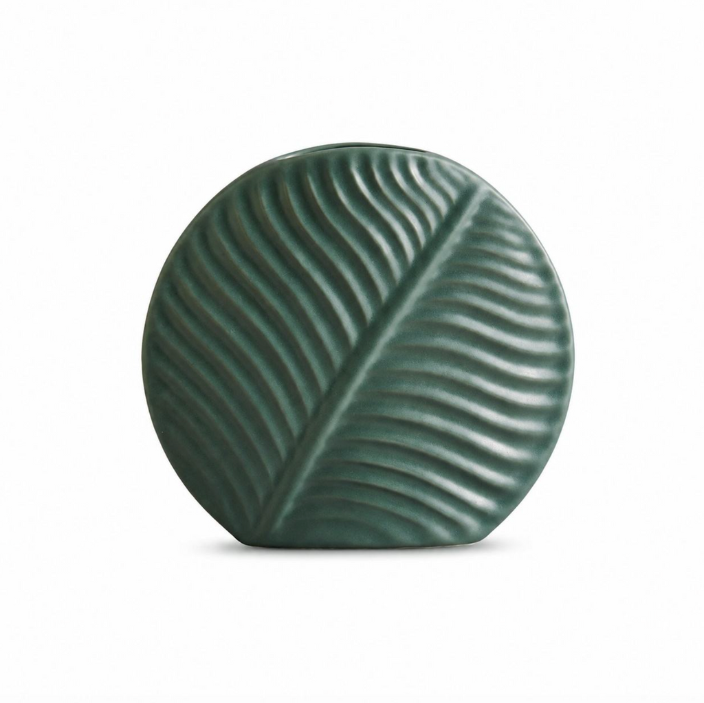 Modern Dark Green Ceramic Leaf Vase