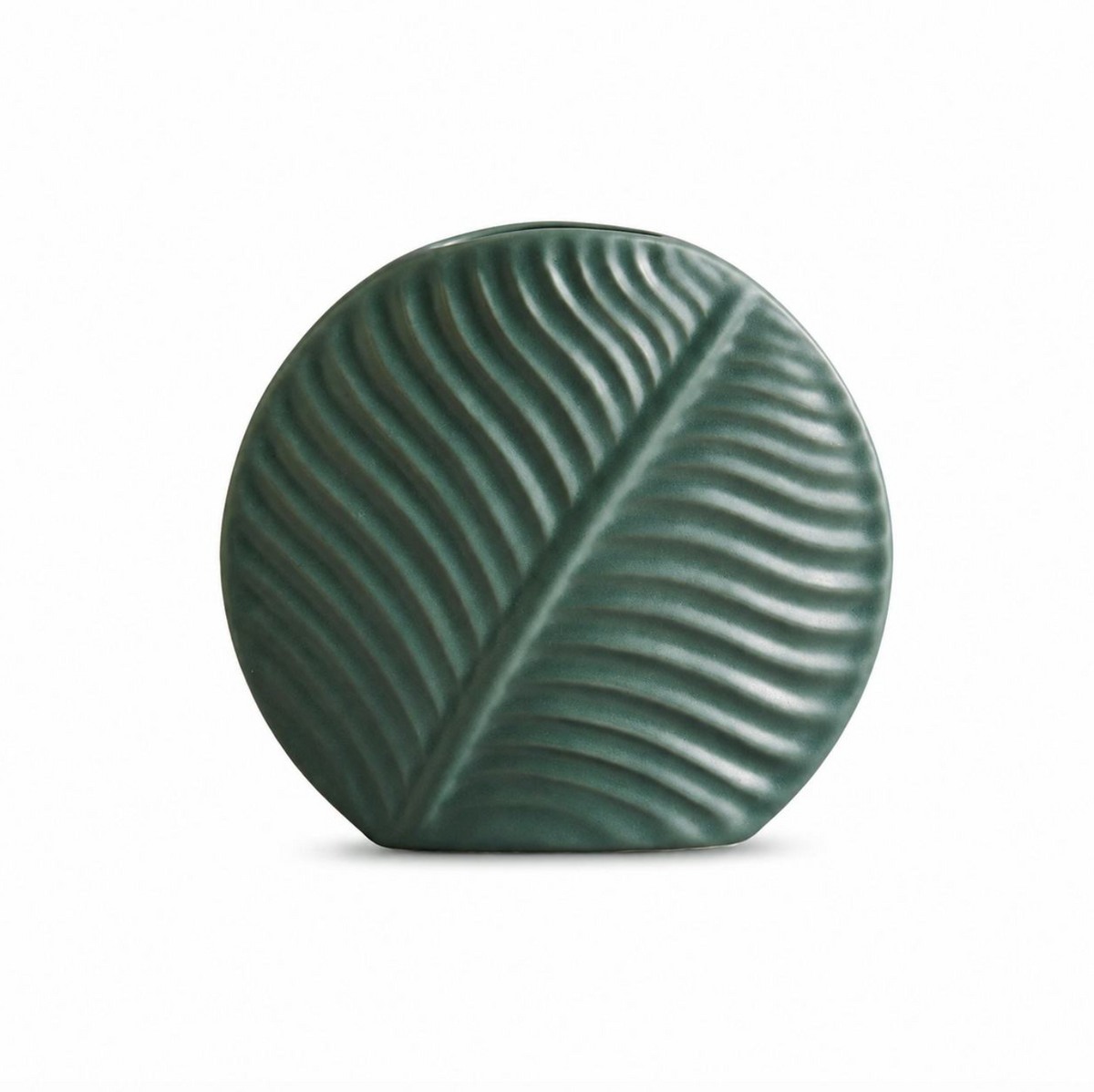 Modern Dark Green Ceramic Leaf Vase